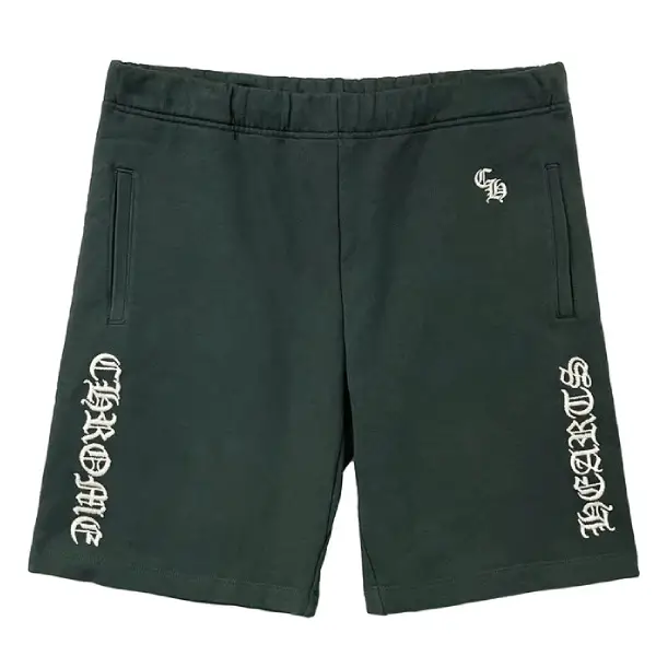 Chrome-Hearts-Script-Logo-Embroidered-Dark-Green-Shorts Chrome Hearts Script Logo Embroidered Dark Green Shorts