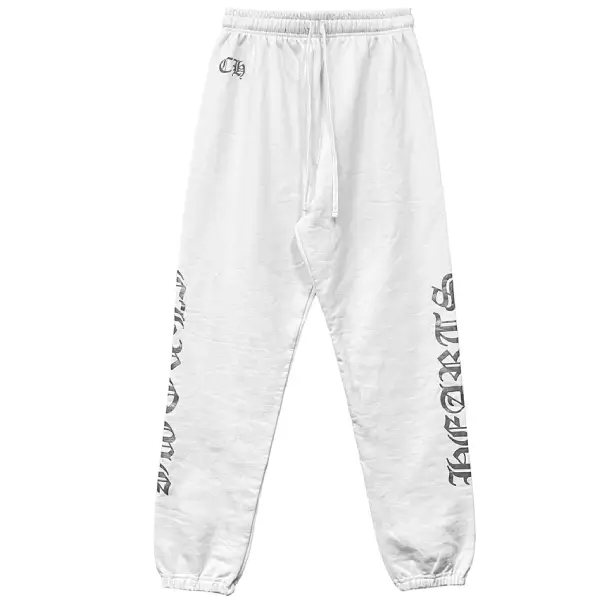 Chrome-Hearts-Silver-Script-CH-Logo-White-Sweatpants Chrome Hearts Silver Script CH Logo White Sweatpants